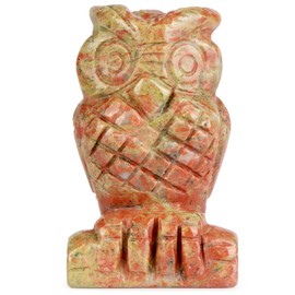 LEADGEM Unakite Crystal Owl Figurines, 2" Hand Carved Pocket Animal Sculpture, Natural Reiki Therapy Healing Gemstone Tiny Owl Statue Decor for Home, Office, Car