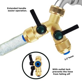 Hydrogarden 2-Way Water Distributor 3/4 Inch with 2 x 1/2 Inch Connector for Hose Couplings Plug System Hose Connection