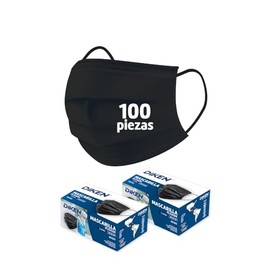 DIKEN 100 Cubrebocas/Mascarilla Grado Alimenticio, Color Negro, Plisado de 3 Capas con Ajuste Nasal, Unitalla, Desechables, 2 Dispensadores con 50 Cubrebocas. (100, Negro)