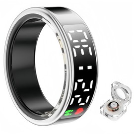 Smart Ring Health Fitness Tracker, Touch Screen Smart Ring for Men and Women, Sleeping Steps Heart Rate Blood Oxygen Monitor, Remote Photography LED Display Ring Waterproof Fitness Ring (Silver, 8)