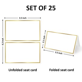 Gold Foil Border Place Cards for Table Setting, Blank Name Card for Banquet, Set of 25 Seating Cards for Wedding Reception Baby Shower Birthday Party and Events-02