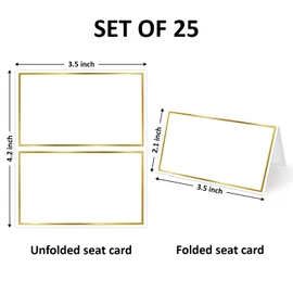 Gold Foil Border Place Cards for Table Setting, Blank Name Card for Banquet, Set of 25 Seating Cards for Wedding Reception Baby Shower Birthday Party and Events-02