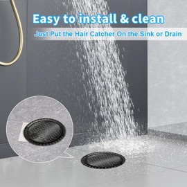 Shower Drain Hair Catcher Cover, Bathroom Sink Drain Strainer with Silicone Rim, Stainless Steel Round Flat Filter Hair Trap for Bathtub, Tub, Shower, Bathroom Floor (Black)