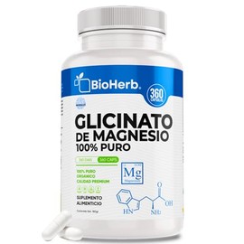 BioHerb | Glicinato de Magnesio de 500 mg (360 Capsulas Para 1 Año) con 16% de Magnesio Elemental, Alta Biodisponibilidad y Absorción, Apoyo al Sueño, Estrés y Músculos