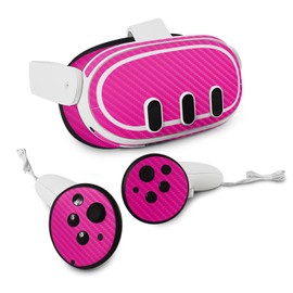 MightySkins Carbon Fiber Skin Compatible with Meta Quest 3 - Solid Hot Pink | Protective, Durable Textured Carbon Fiber Finish | Easy to Apply