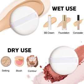 GEUUFEA 3 Pcs Powder Puffs, Powder Puff Case Travel, Washable Powder Puff Both Dry and Wet Setting Powder Sponge for Face Powder Setting/Concealer/Loose and Body Powder/Foundation
