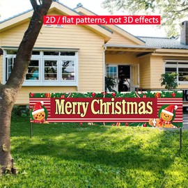Christmas Gingerbread Outdoor Banner 78.7 x 17.7 Inch Red Striped Background with Cookie Santa Hat Candy Cane and Ornament Design Festive Holiday Decoration for Yard Garden Porch Fence or Patio Display