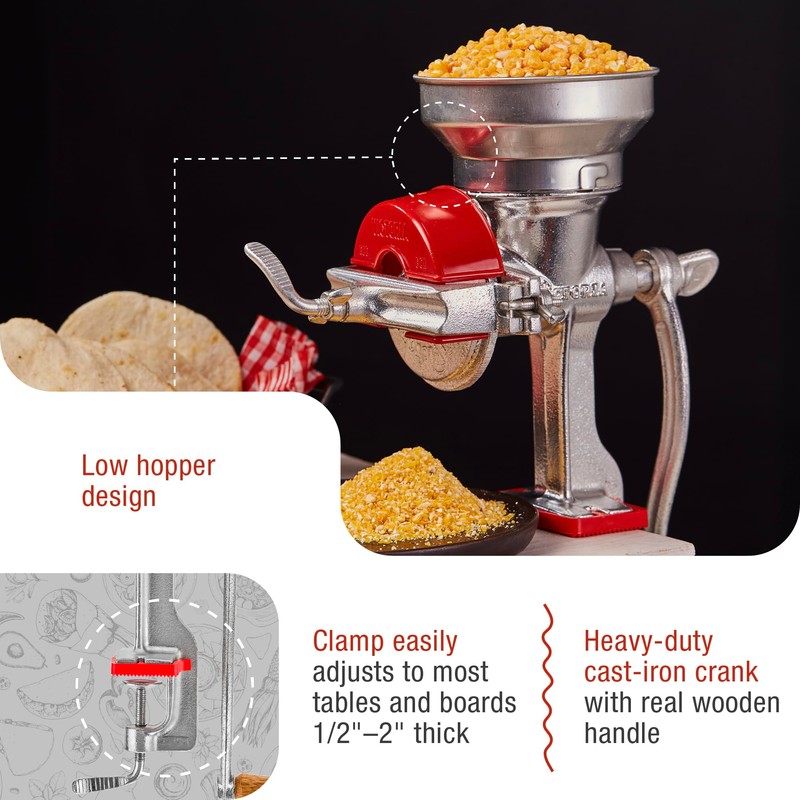 Victoria Manual Cast Iron Grain Mill with Low Hopper, Premium