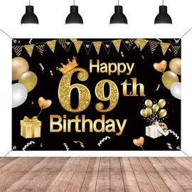 69th Birthday Decorations Happy 69th Birthday Backdrop for Men and Women Photography Background Birthday Decorations Party Banner Photo Booth Props 150cm x 90cm
