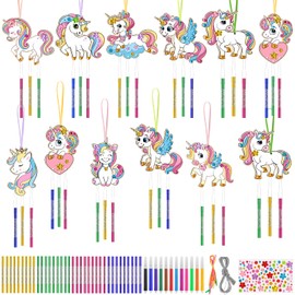 Pack of 12 Unicorn Wind Chimes Craft Set Children, Wooden Wind Chime Crafts, Unicorn Craft for Painting, Creative Sets Children's Birthday Party Favours Craft for Girls and Boys for Hanging Decoration