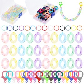 Keadic 400 Pcs Acrylic Linking Rings Assortment Set with Lobster Clasp and Jump Rings, Quick Candy Colors Twist Link Curb Chain Connectors C-Clip Hooks for Chunky Earring Necklace Purse Making