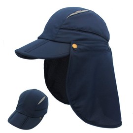 LLmoway Men Sun Caps Flap Hats Quick Dry Breathable Baseball Cap UV Protection Fishing Cap Navy Blue