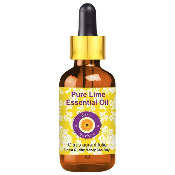 Deve Herbes Pure Lime Essential Oil (Citrus Aurantifolia) with Glass