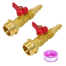 Joywayus Brass Winterize Blowout Adapter Kit 1/4" Male Quick Connect to 3/4" Male GHT Thread with Ball Valve Fitting (Pack of 2)