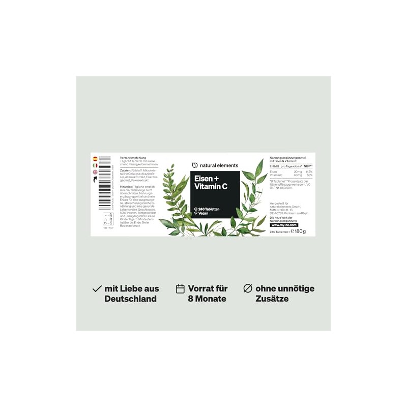 natural elements Iron with 40 mg Natural Vitamin C -