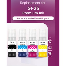 GI 25 GI-25 Compatible Ink Bottles Replacement for GI25 Refill Ink Bottles for Canon MAXIFY GX2020 GX1020 Inkjet Printers (4-Pack, Black, Cyan, Magenta, Yellow)