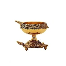 SATVIK 1 PC Kuber Turtle Diya for Diwali Decoration Handmade Oil Lamp with Golden Virgin Brass Metal Diwali Diya Vilakku for Puja Pooja Traditional Indian Deepawali Items