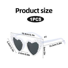 FangBoJie Heart Sunglasses Pearl, Retro Heart Sunglasses, Pearl Heart Glasses, Heart Glasses, White Wedding Shaped Sunglasses, Bride Vintage Women's Heart-Shaped, White