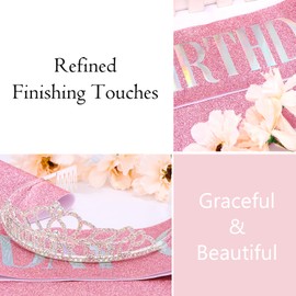 Chanaco Birthday Sash and Crown for Women, Birthday Tiara for Girls, Rhinestone Hair Accessories Party Decorations