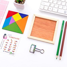 2 Rompecabezas Tangram para niños,7 Piezas Madera Tangram Puzzles Juego Juguetes - Colorido patrón Forma Montessori Rompecabezas Juguetes educativos  