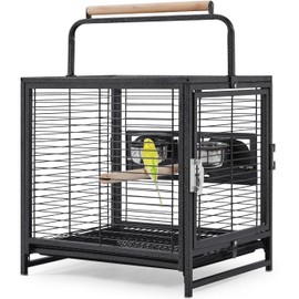Yaheetech 25.5'' Wrought Iron Bird Travel Carrier Cage Parrot Cage with Handle Wooden Perch & Seed Guard for Small Parrots Canaries Budgies Parrotlets Lovebirds Conures Cockatiels
