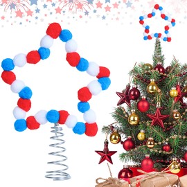 4th of July Star Tree Topper Patriotic Star Tree Topper Independence Day Memorial Day Ornaments for Tree Decoration Red White Blue Party Supplies forTrees Decor Indoor Outdoor