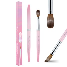 Acrylic Nail Brush Size 12, 100% Pure Kolinsky Nail Brush for Acrylic Application, Professional Nail Extension Manicure Tool Nail Drawing Pen for DIY Home Salon(Pink)