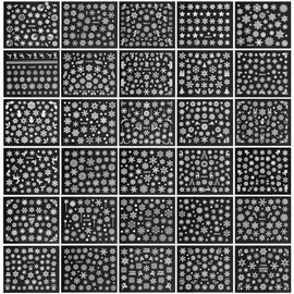 30 Sheets Christmas Snowflake Nail Stickers, Winter Snowflakes Christmas Nail Decals 3D Self Adhesive Nail Art Stickers Xmas Nail Designs White Snowflake Stickers for Nails Decor Women Nail Supplies