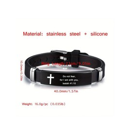 Adjustable Silicone Bracelet, Stainless Steel Cross & Letter Design Bracelet for Men & Women, Trendy All-match & Exquisite Jewelry for Birthday Gift
