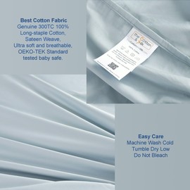 100% Long-Staple Cotton Fitted Sheet/Bottom Sheet from Luxury Bedding Brand TheCotton&Silk, 5-Star Hotel Quality Bed Sheets with Elasticized Deep Pocket, Genunine 300TC, Queen Size, Misty Blue
