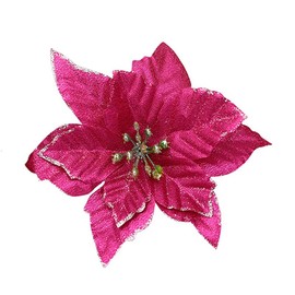 YYCRAFT 15pcs Silk Shinning Sprakled Glitter Poinsettia Artificial Flower for Xmas Tree Christmas Decorations(Hot Pink,5 Inch)
