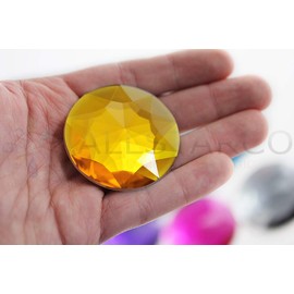 Allstarco KraftGenius 50mm Extra Large Self Adhesive Round Jewels Acrylic Rhinestones Stick On Plastic Gems for Cosplay - 2 Pieces (Gold Topaz H107)