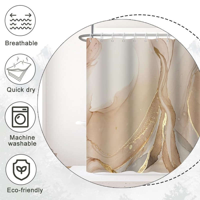 Brown Shower Curtain, Modern Brown Gold Grey Marble Shower Curtain