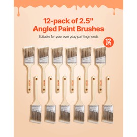 VEVOR Paint Brushes, 12 Piece Angle Paint Brush, Treated Wood Handle, Paint Brush Set for All Latex and Oil Paints & Stains, Wood Stain Brushes for Cabinets, Walls, Fences, Interior & Exterior Use