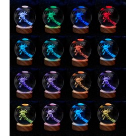 Axolotl Lamp, 3.15 inch Axolotl Crystal Ball Night Light with 16 Colors LED Wooden Base,3D Laser Engraving Holographic Axolotl Night Lamp, Gift Box Packing, Christmas Birthday Gift (Axolotl B)