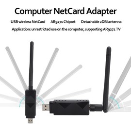 Bewinner Tarjeta de Red Inalámbrica AR9271 con Adaptador de Antena 2DBI Desmontable, Adaptador WiFi USB Inalámbrico, Transmisión Rápida a Internet, Acceso Estable, Adecuado paraLinux