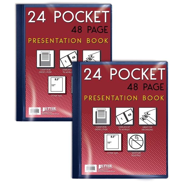 24 Pocket Bound Presentation Book, Blue with Clear View Front,