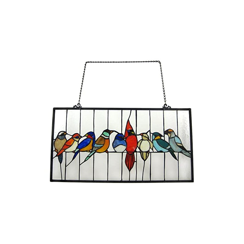 Chloe Lighting Tiffany-Glass Featuring Birds in The Cage Window Panel