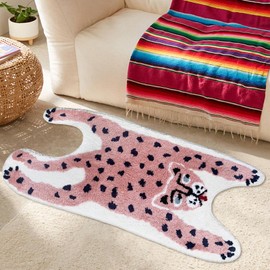 Abeigoi Leopard Playroom Rug 4Ft Pink Rug Runner for Girls Bedroom Soft Living Room Bathroom Rug Cartoon Nonslip Door Mat Cute Rug Animal Pattern Rug Washable Mat for Kids Room Water Absorption, 2'X4'
