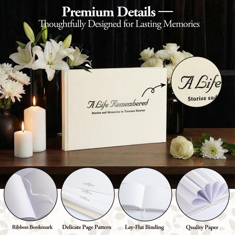 Condolence Book, Funeral Guest Book, in Loving Memory, 120 Blank