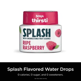 Ninja Thirsti Flavoured Water Drops, SPLASH With Unsweetened Fruit Essence, Ripe Raspberry, Zero Calories, Zero Sugar, Zero Sweeteners, 2.23 Fl Oz, Makes 20, 12oz Drinks,3 Pack, WCFRSPAMC