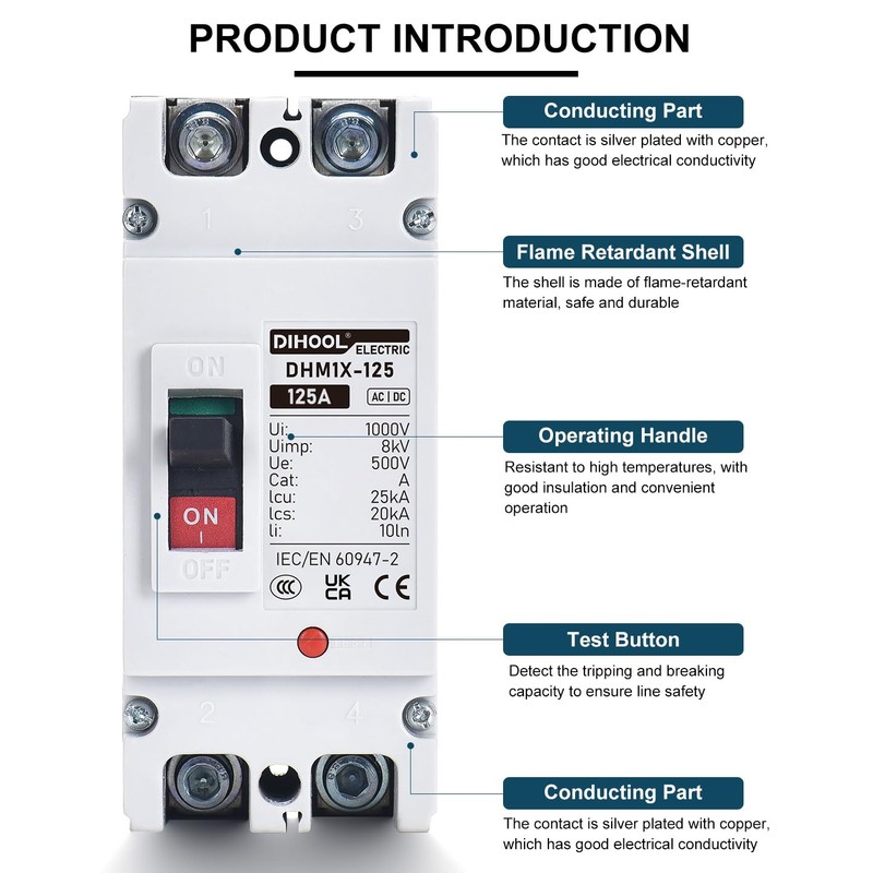 DIHOOL DC Main 125 Amp Circuit Breaker, 500V Battery Disconnect