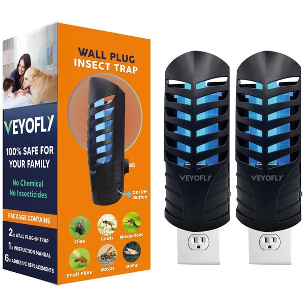 VEYOFLY Flying Insect Trap, Insect Catcher, Indoor Fly Trap, Indoor Flea Trap, Safer Home, Indoor Mosquito & Fruit Fly Trap, and Sticky Glue, Moth Fruit Fly (Pack of 2)