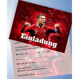 VSW 12 Invitation Cards + 12 Envelopes for Birthday Parties and Children's Birthday Party Compatible Ronaldo Football No. 93
