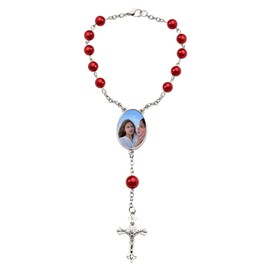 Rosary Beads Catholic Cross Bracelet Picture Frame Memorial Bracelet with Photo Cross Rosary Bracelet Christian Crucifix Bracelets for Godson Goddaughter Baptism Gifts for Women Men