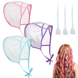 Bewudy 3 Pcs Hair Highlighting Caps, Salon Hair Coloring Dye Cap with Plastic Crochet Hook for Salon & DIY Dyeing