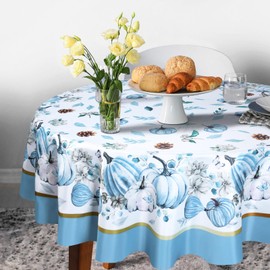 Harloon 70 Inch Thanksgiving Tablecloth Blue Pumpkin Round Table Cloth Fall Tablecloth Autumn Fabric Table Cover Harvest Washable Tablecloth Reusable Pumpkin for Home Fall Supplies