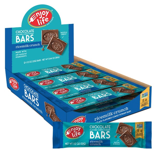 Enjoy Life Dairy Free Chocolate Bars, Soy Free, Nut Free, Gluten Free, Non GMO, Ricemilk Crunch, 2 Boxes of 12 Bars (24 Total Bars)