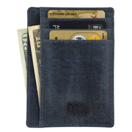 Front Pocket Credit Card Wallet RFID Blocking - Genuine Leather Minimalist Card Holder For Men & Women, Blue, One_Size, Minimalist
