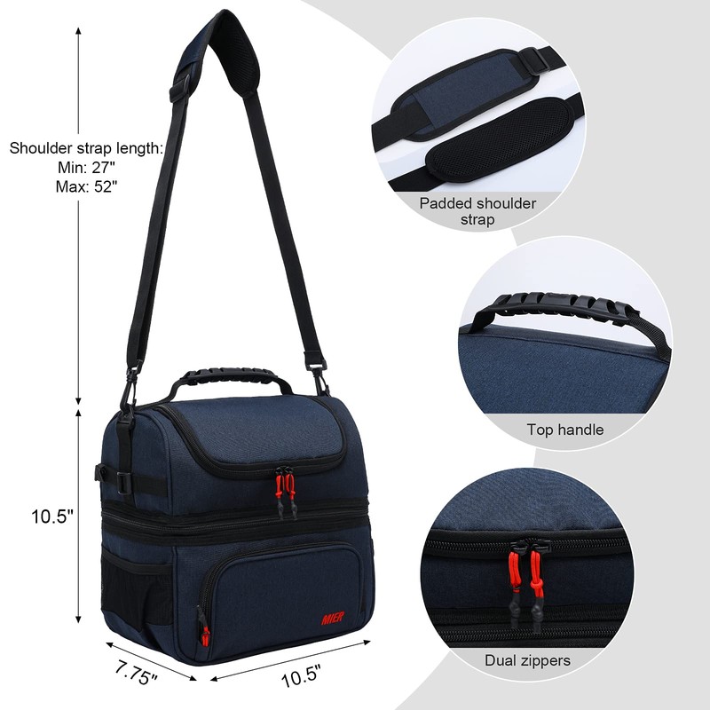 MIER Lunch Bag Men Double Deck Lunch Box Bag,Insulated Leakproof